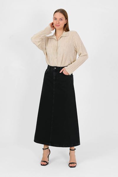 تنورة سوداء عالية الخصر على شكل حرف A