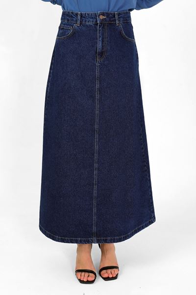 تنورة جينز زرقاء داكنة عالية الخصر