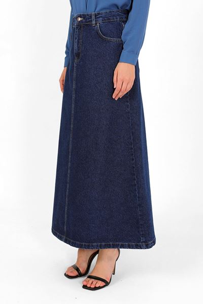 تنورة جينز زرقاء داكنة عالية الخصر