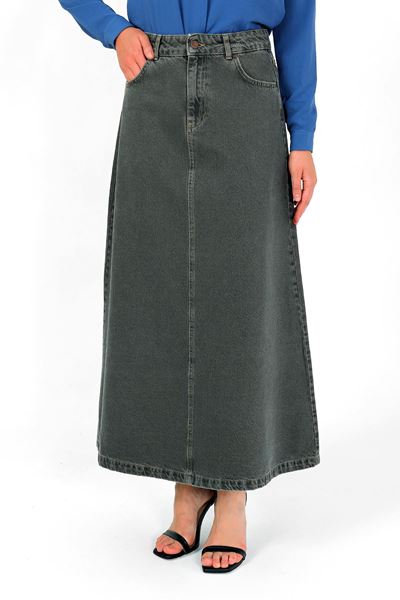 تنورة جينز خضراء عالية الخصر