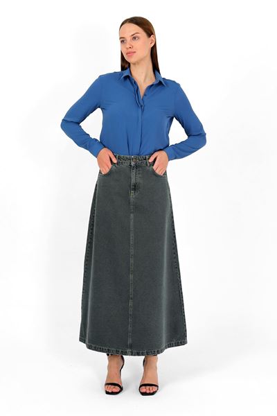 تنورة جينز خضراء عالية الخصر