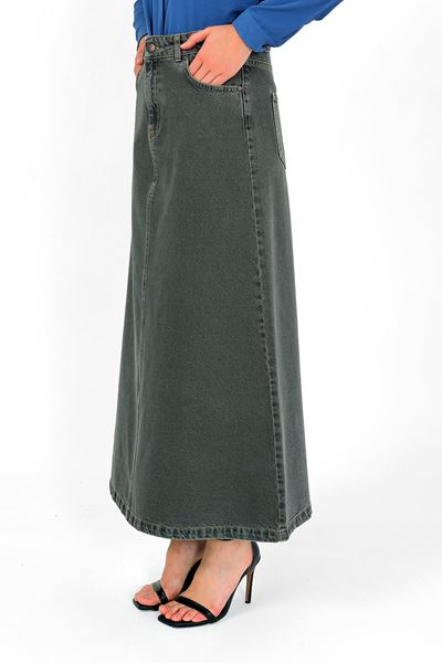 تنورة جينز خضراء عالية الخصر