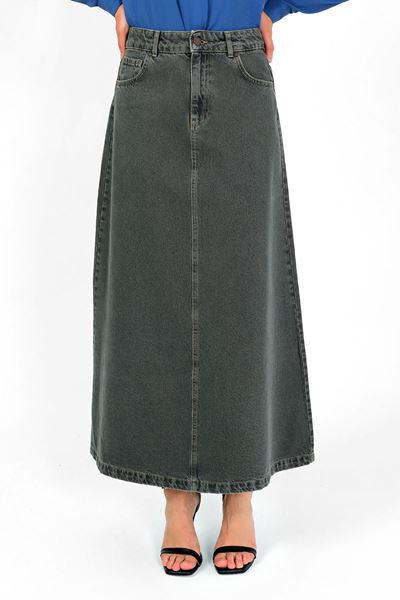 تنورة جينز خضراء عالية الخصر