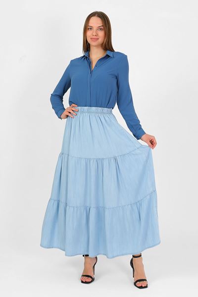 تنورة خصر مطاطي باللون الأزرق الفاتح