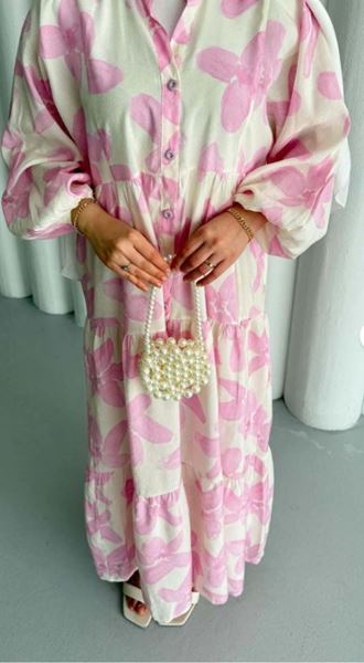 فستان مودال مزهر بأزرار - وردي