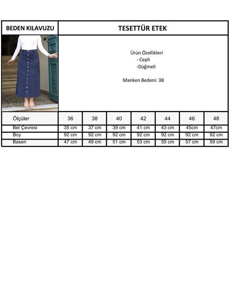 Boydan Düğmeli Gabardin Etek Lacivert