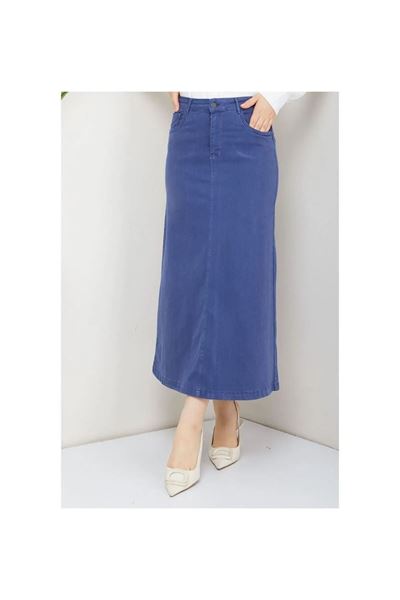 تنورة متوسطة الطول من الليكرا والجبردين باللون الأزرق الداكن العتيق