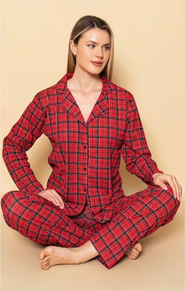 KADIN UZUN KOLLU PİJAMA KIRMIZI