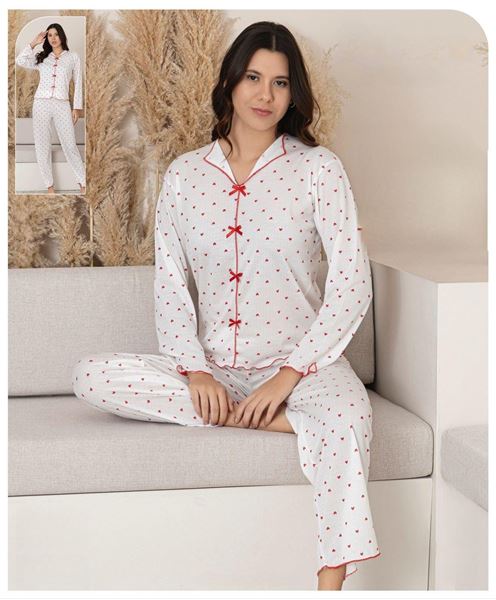 KADIN UZUN KOLLU PİJAMA BEYAZ 