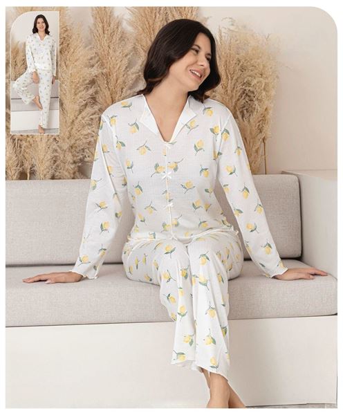 KADIN UZUN KOLLU PİJAMA BEYAZ SARİ