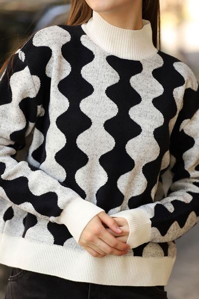 DESENLİ  ERCİYES TRİKO KAZAK-SİYAH BEYAZ