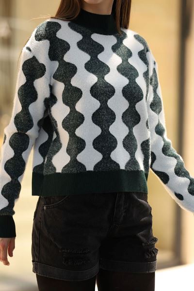 DESENLİ  ERCİYES TRİKO KAZAK- YEŞİL BEYAZ