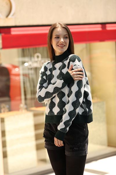 DESENLİ  ERCİYES TRİKO KAZAK- YEŞİL BEYAZ