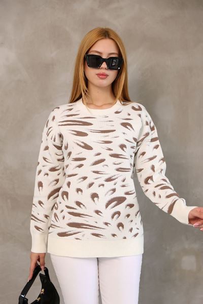 DESENLİ NEPTUN KAZAK KAHVE BEYAZ