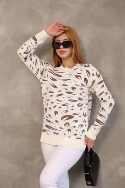 DESENLİ NEPTUN KAZAK KAHVE BEYAZ