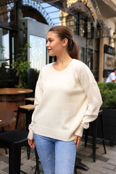 LATMOS DÜZ TRİKO KAZAK- BEYAZ