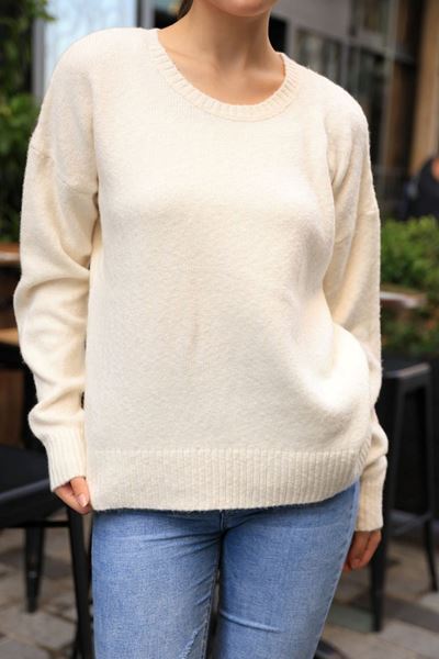 LATMOS DÜZ TRİKO KAZAK- BEYAZ