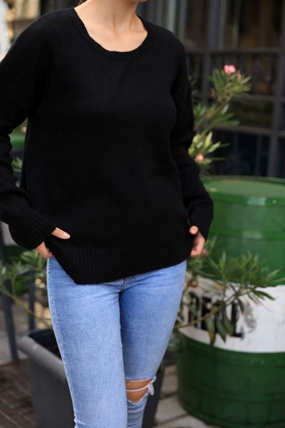 LATMOS DÜZ TRİKO KAZAK- SİYAH