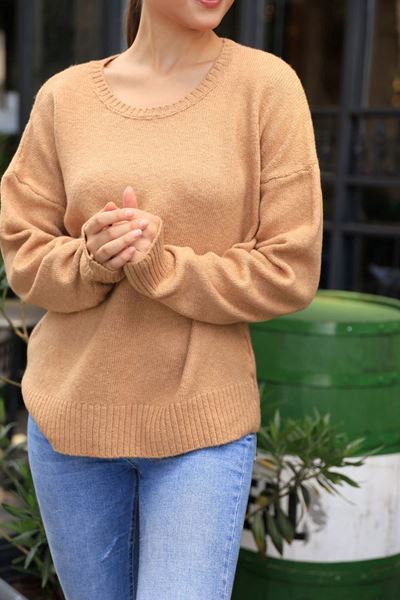 LATMOS DÜZ TRİKO KAZAK- CAMEL