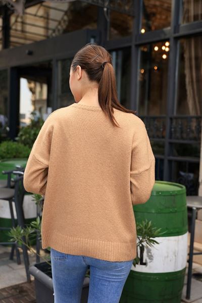 LATMOS DÜZ TRİKO KAZAK- CAMEL