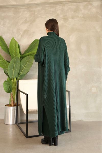 KADIN BOĞAZLI TRİKO ELBİSE VE UZUN HIRKA İKİLİ TAKIM-YEŞİL