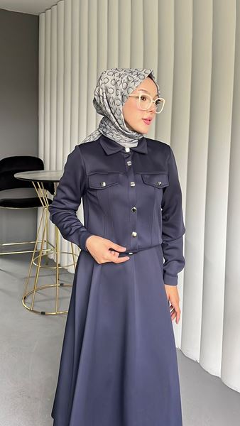 KARE DÜĞMELİ SCUBA CEKETLİ İKİLİ TAKIM- GRİ