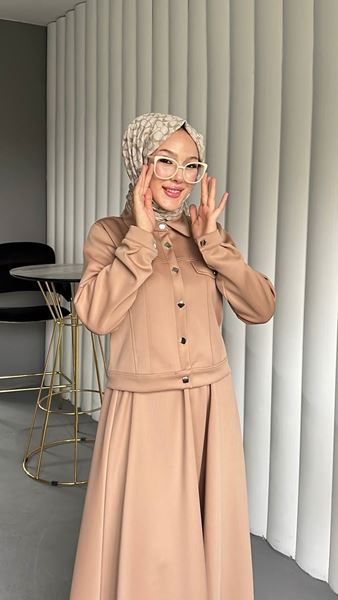 KARE DÜĞMELİ SCUBA CEKETLİ İKİLİ TAKIM- CAMEL