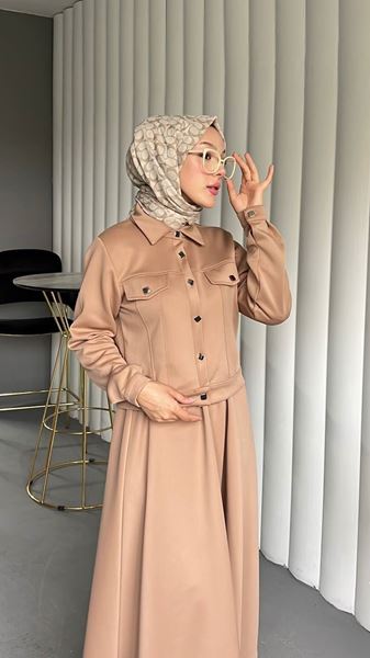 KARE DÜĞMELİ SCUBA CEKETLİ İKİLİ TAKIM- CAMEL