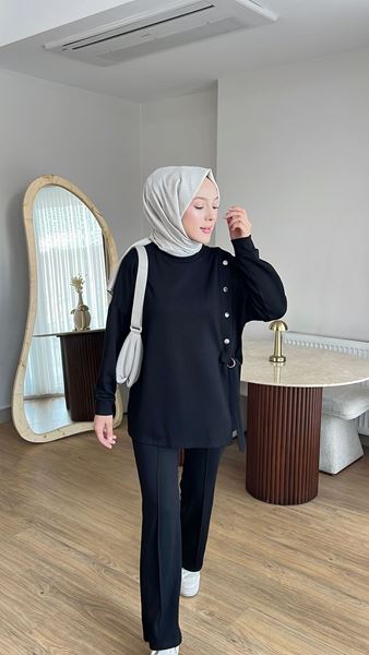 ÇIT ÇIT DETAYLI OYSHO TAKIM-SİYAH