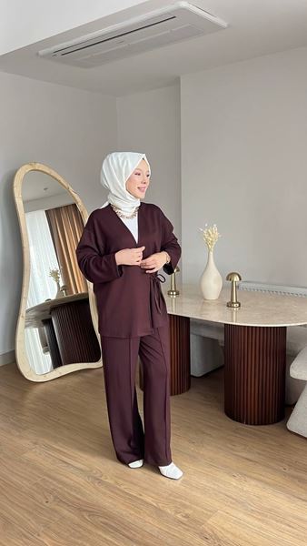 Kadın Yandan Düğmeli Kimonolu Takım- Mürdüm