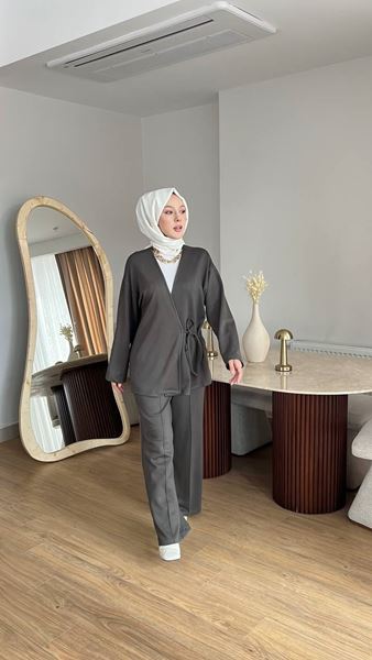 Kadın Yandan Düğmeli Kimonolu Takım- Yeşil