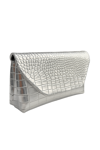Kadın GÜMÜŞ Timsah Desenli Abiye Çanta – Deri Görünümlü