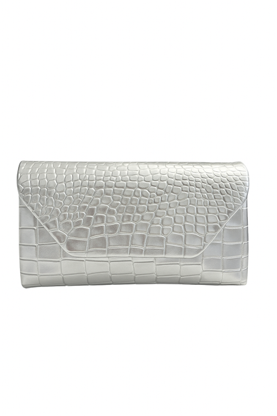 Kadın GÜMÜŞ Timsah Desenli Abiye Çanta – Deri Görünümlü