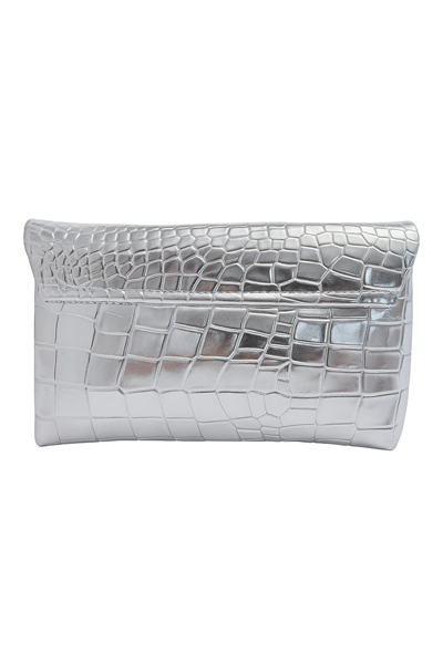 Kadın GÜMÜŞ Timsah Desenli Abiye Çanta – Deri Görünümlü