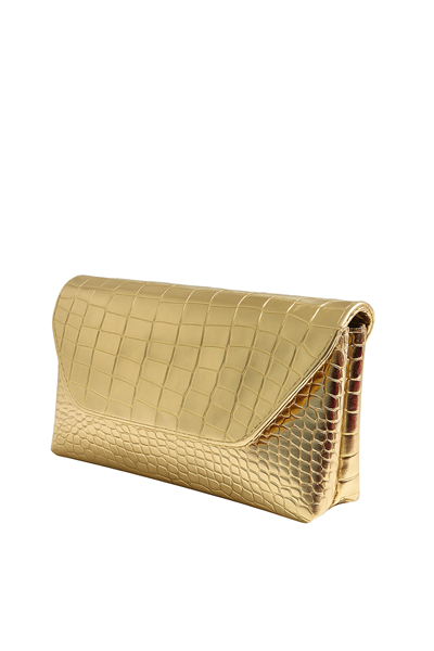 Kadın GOLD Timsah Desenli Abiye Çanta – Deri Görünümlü
