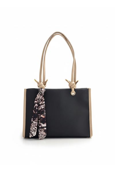 Kadın Siyah Kahve Omuz Çantası – Fular Detaylı Deri Görünümlü