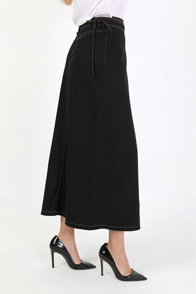 YANDAN BAĞLAMALI DENİM ETEK-SİYAH