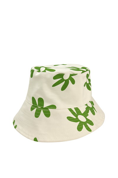 Yeşil Çiçek Desenli Bucket Şapka