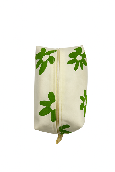 Yeşil Çiçek Desenli Makyaj Çantası