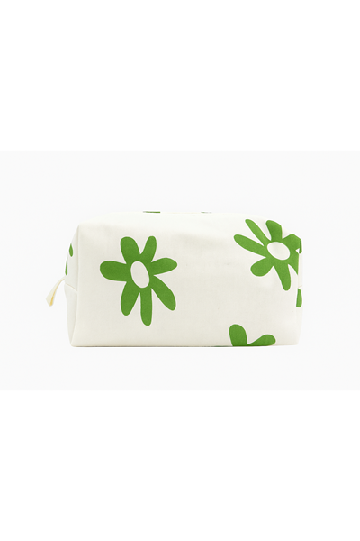 Yeşil Çiçek Desenli Makyaj Çantası