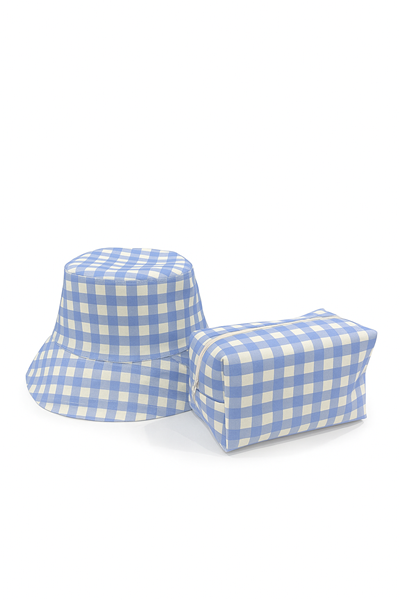 Mavi Çizgili  Şapka & Makyaj Çantası Seti 