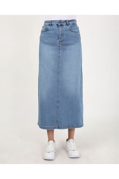Doğal Kumaşlı Yıldız Rivetlı Kot Etek Açık Mavi