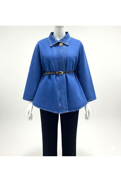 Kadın Kemerli Kaşe Panço- KOT