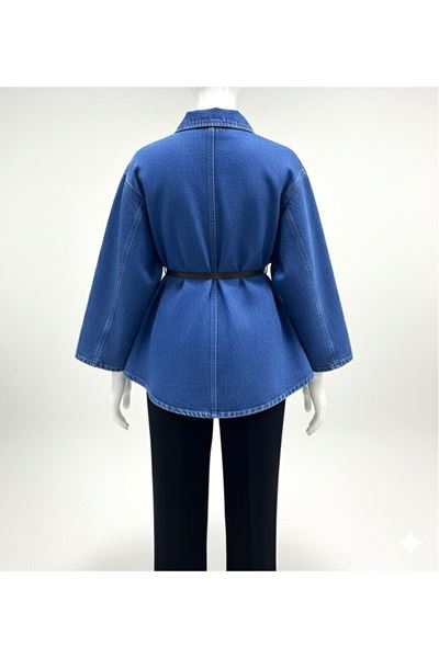 Kadın Kemerli Kaşe Panço- KOT