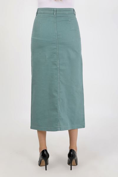 تنورة حجاب فيروزية مع أزرار وكشكشة وجيوب