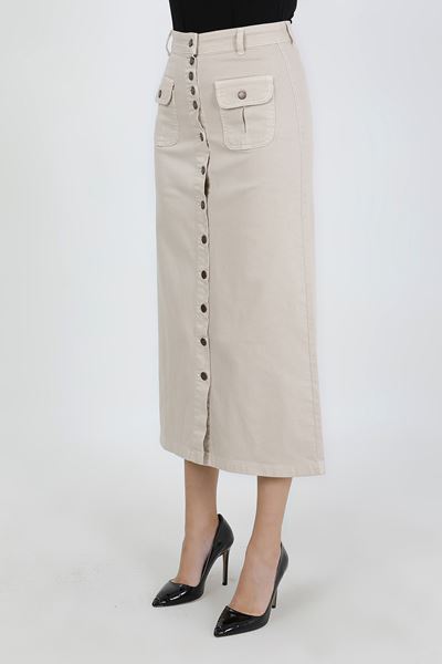 تنورة حجاب بيج فاتح بأزرار وجيب