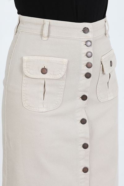 تنورة حجاب بيج فاتح بأزرار وجيب