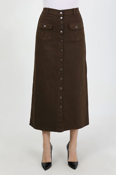 تنورة حجاب بنية اللون بأزرار وجيب