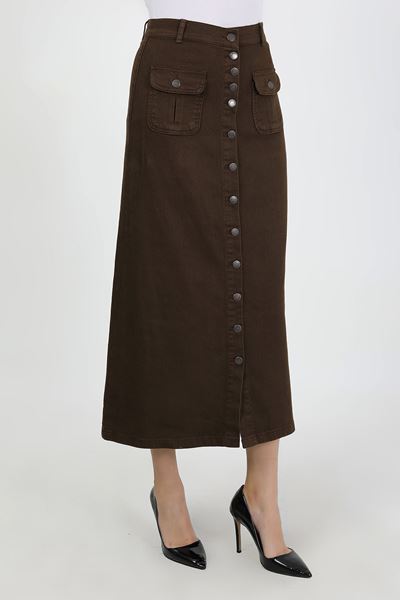 تنورة حجاب بنية اللون بأزرار وجيب