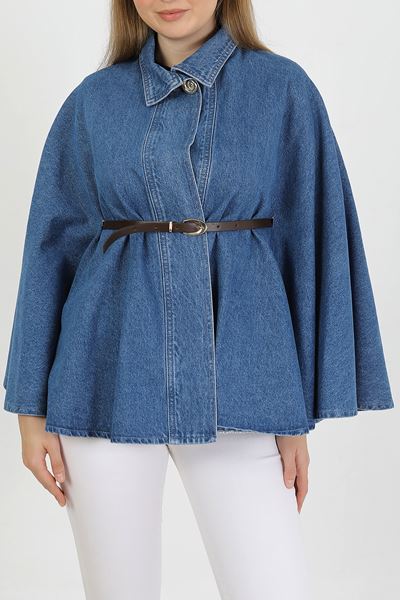 Kadın Kemerli Kaşe Panço- KOT